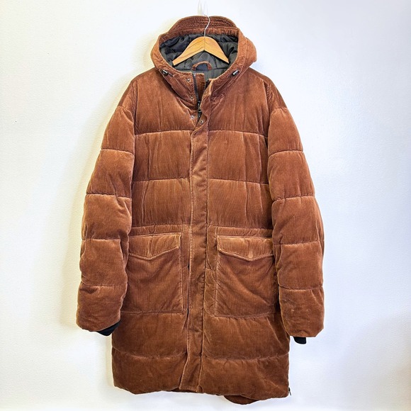 American‎ Eagle Longline Hooded Corduroy Puffer Brown Size XXL - Picture 1 of 13